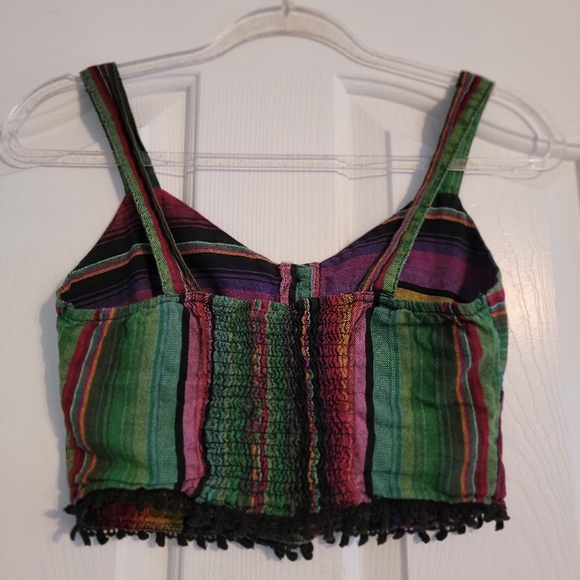 Mimi Chica Green Purple Multicolor Striped Cropped Tank with Fringe - Picture 2 of 3